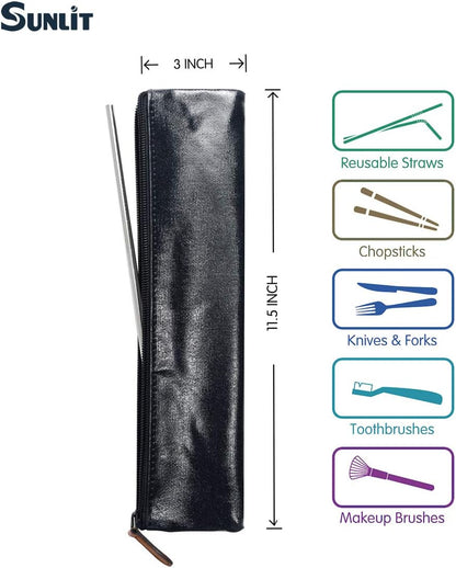 100% Waterproof Wipe Clean Hygienic Carrying Case/Pouch for Reusable Straws - 2 set - For 10.5 inches Straws Silicone or Stainless Steel - Brush/Chopsticks Zipper Bag for Travel