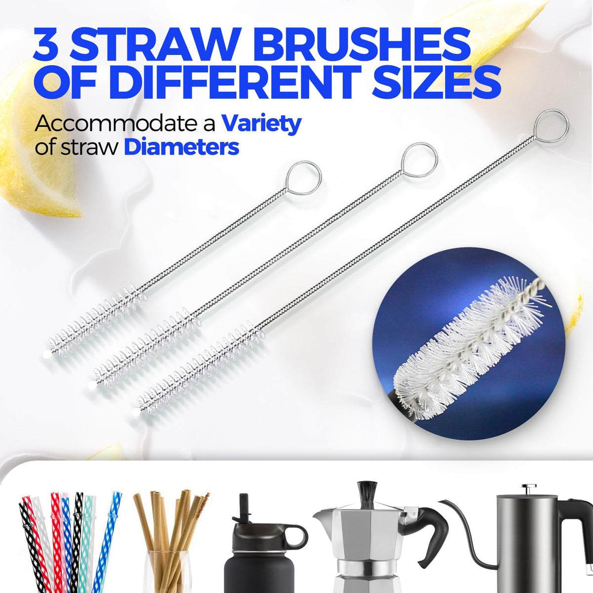 4 Pack Bottle Brush 14" Stainless Steel Straw Cleaner Brush,Black