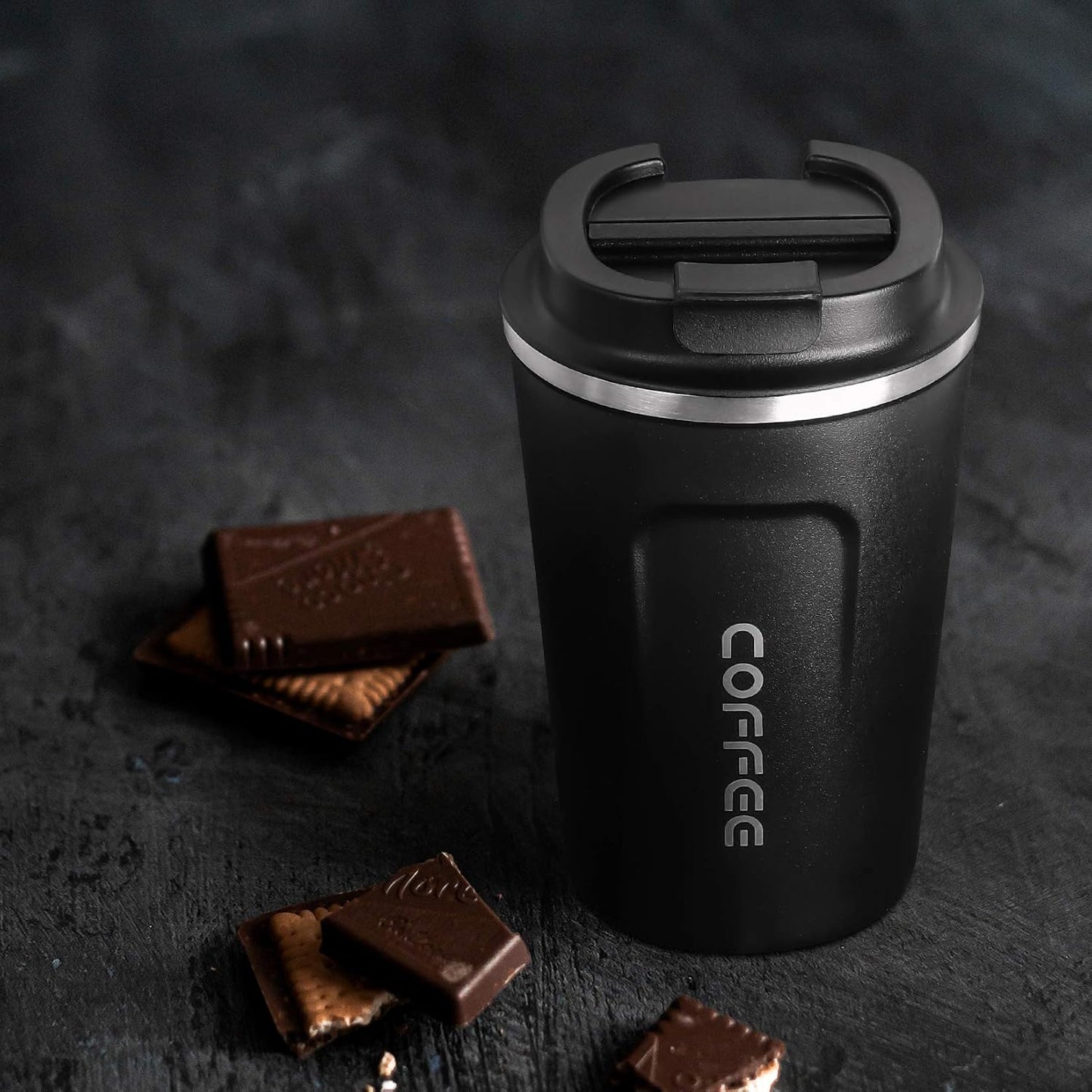 12oz (380ml) Vacuum Insulated Coffee Travel Mug, Leak proof Double Wall Stainless Steel Reusable Cup with Lid, Thermal Tumbler for Hot and Cold Drinks, Matte Texture Black