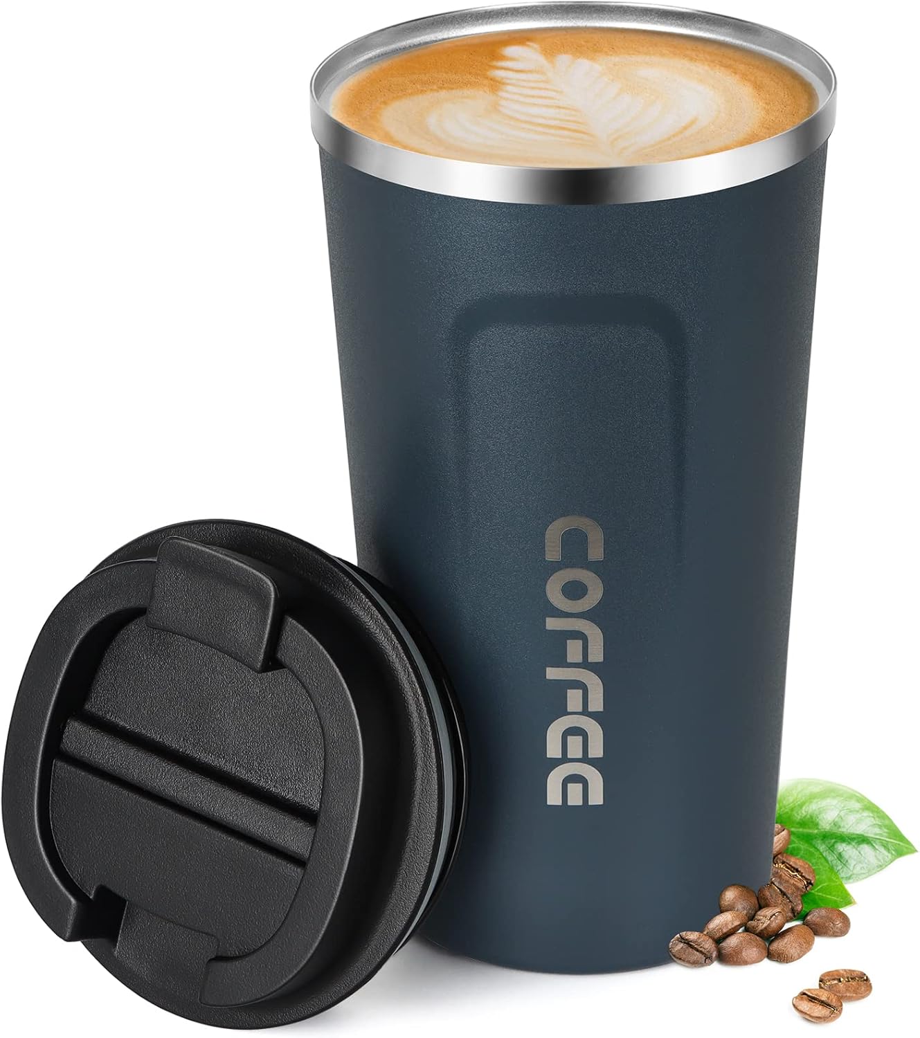 12oz (380ml) Vacuum Insulated Coffee Travel Mug, Leak proof Double Wall Stainless Steel Reusable Cup with Lid, Thermal Tumbler for Hot and Cold Drinks, Matte Texture Black