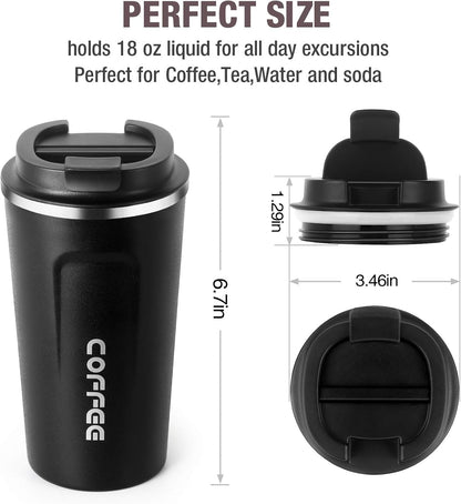 12oz (380ml) Vacuum Insulated Coffee Travel Mug, Leak proof Double Wall Stainless Steel Reusable Cup with Lid, Thermal Tumbler for Hot and Cold Drinks, Matte Texture Black