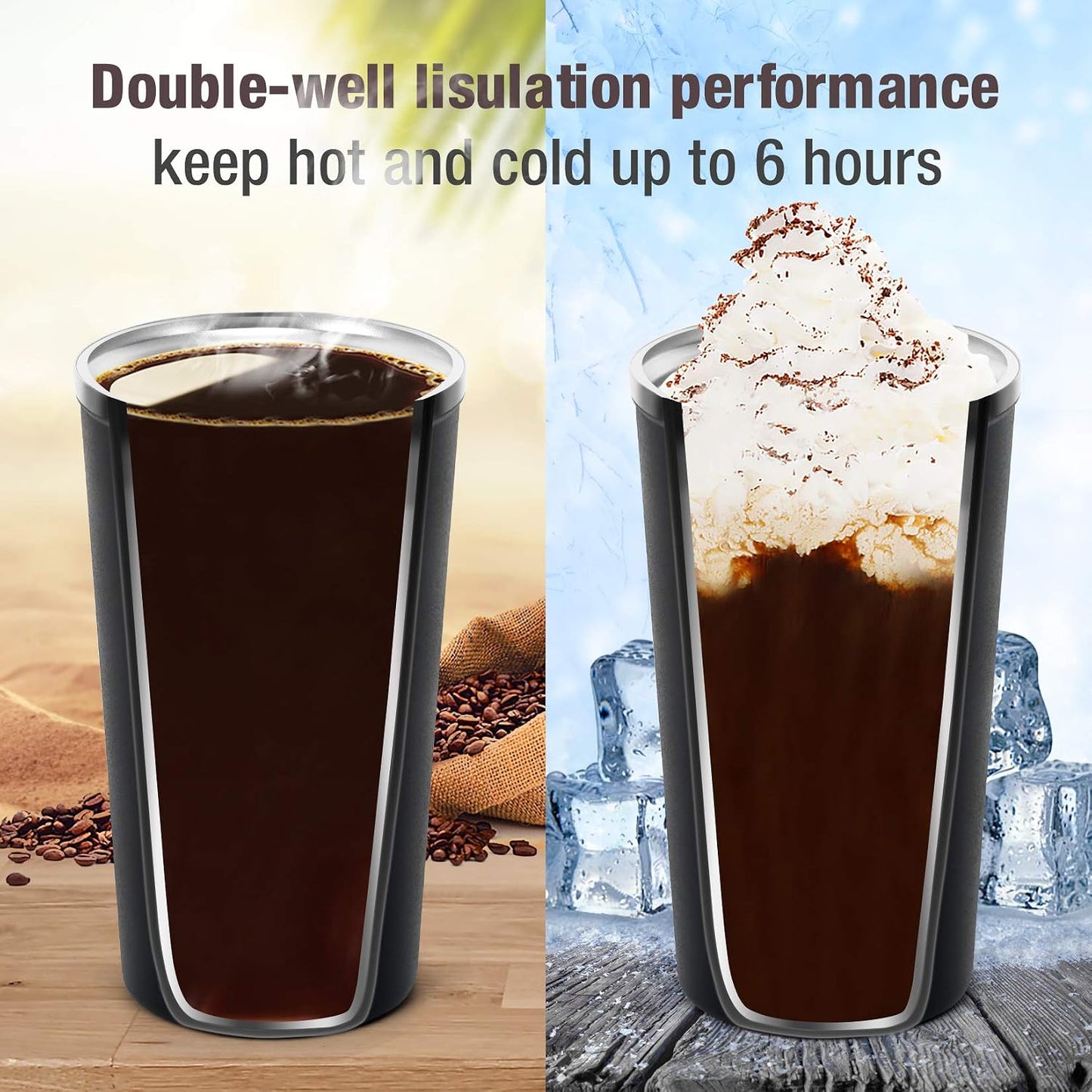 12oz (380ml) Vacuum Insulated Coffee Travel Mug, Leak proof Double Wall Stainless Steel Reusable Cup with Lid, Thermal Tumbler for Hot and Cold Drinks, Matte Texture Black