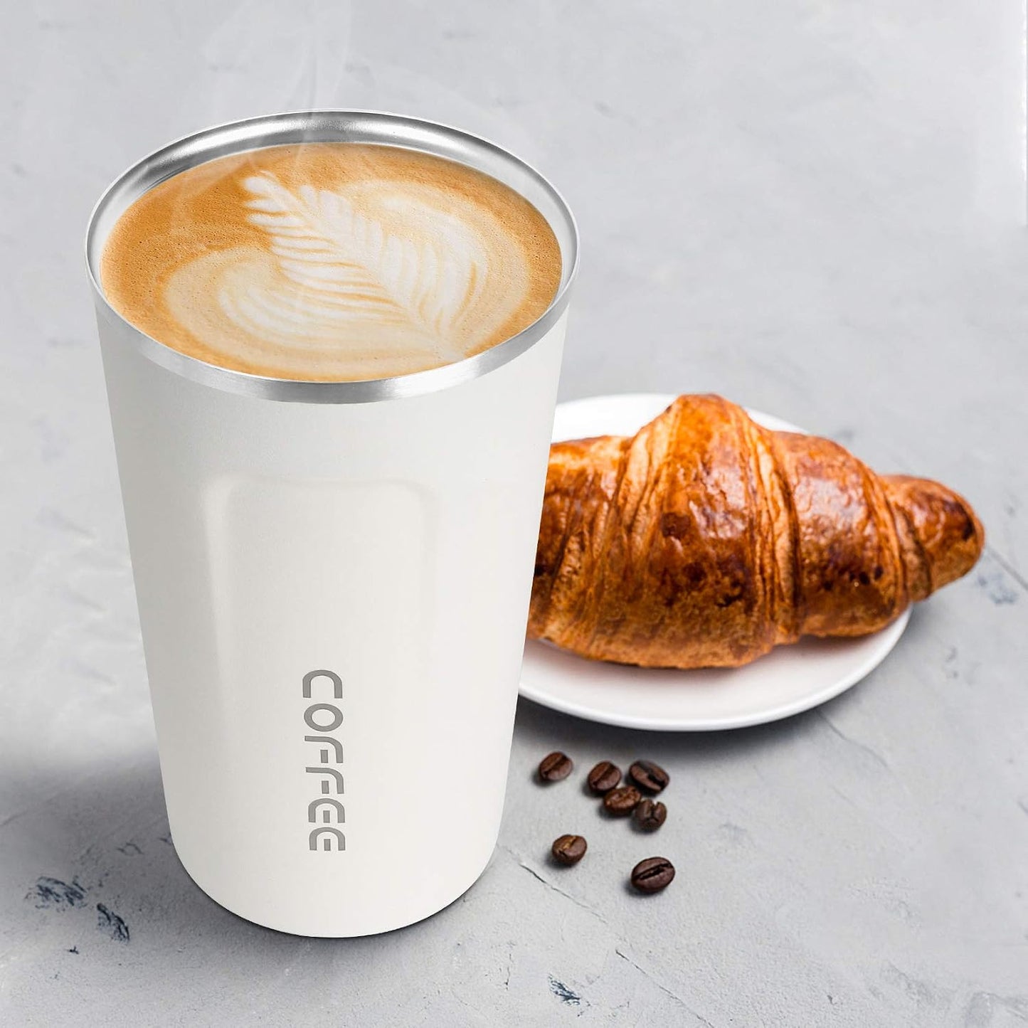 12oz (380ml) Vacuum Insulated Coffee Travel Mug, Leak proof Double Wall Stainless Steel Reusable Cup with Lid, Thermal Tumbler for Hot and Cold Drinks, Matte Texture Black