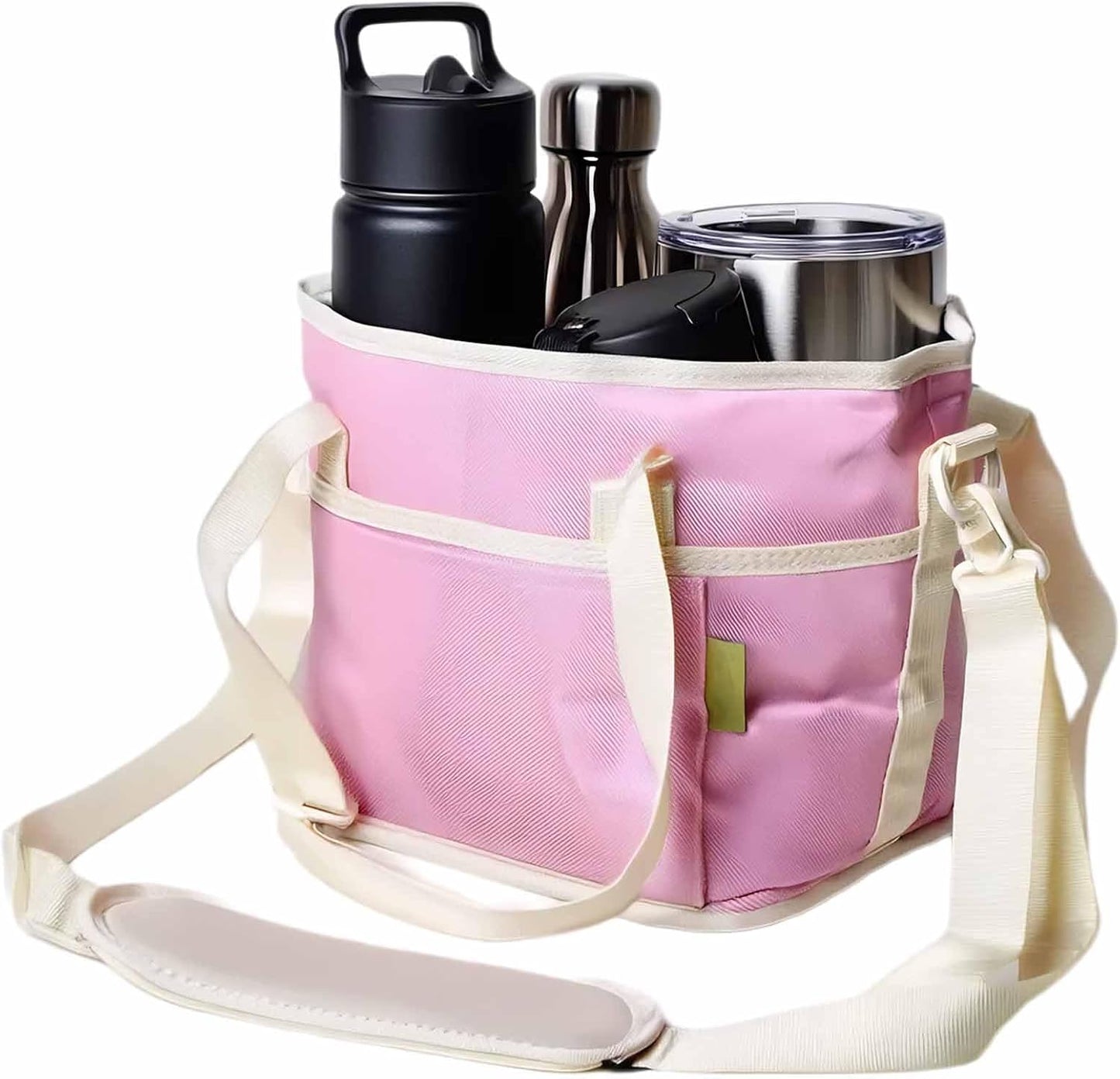 Family Size 4 Compartment Drink Bag Carrier, Insulated Multiple Tumbler Holder Caddy with Adjustable Strap, No-Spill Reusable Beverage Carrier for Travel, Picnics & Family Outings (Purple)
