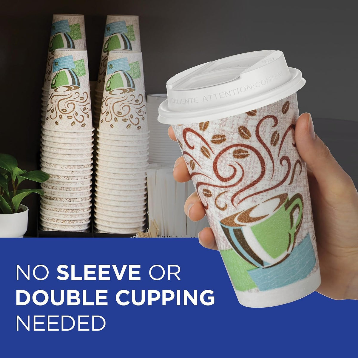 Dixie PerfecTouch 12 oz Paper Coffee Cups By GP PRO, Coffee Haze Design, 500 Count (25 Disposable Cups Per Sleeve, 20 Sleeves Per Case), 5342DX