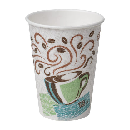 Dixie PerfecTouch 12 oz Paper Coffee Cups By GP PRO, Coffee Haze Design, 500 Count (25 Disposable Cups Per Sleeve, 20 Sleeves Per Case), 5342DX