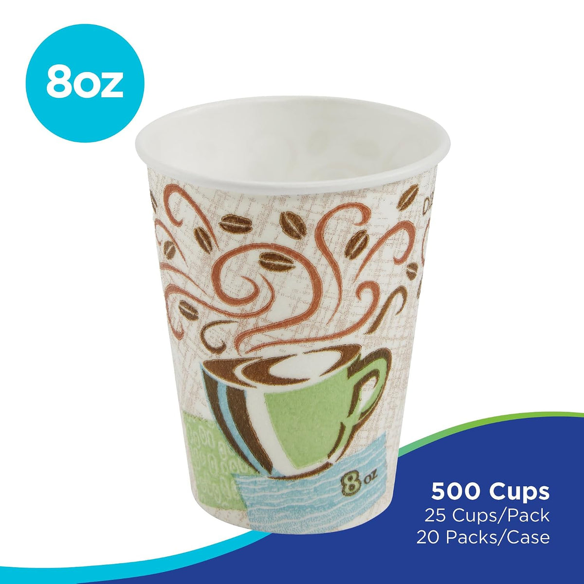 Dixie PerfecTouch 12 oz Paper Coffee Cups By GP PRO, Coffee Haze Design, 500 Count (25 Disposable Cups Per Sleeve, 20 Sleeves Per Case), 5342DX