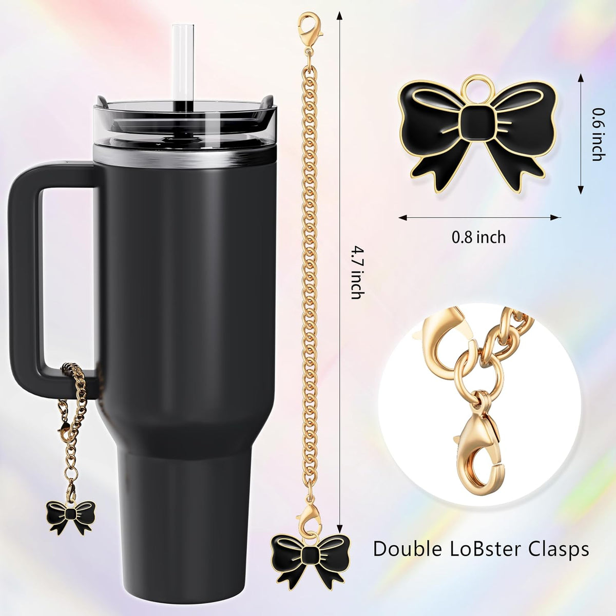 Compatible with Stanley Cup Accessories - 3Pcs 10mm Bow Straw Topper Compatible with Stanley Cup Straw Cover Cap, 2pcs Pink Bow Charms for Stanley 30&40 Oz Tumbler with Handle