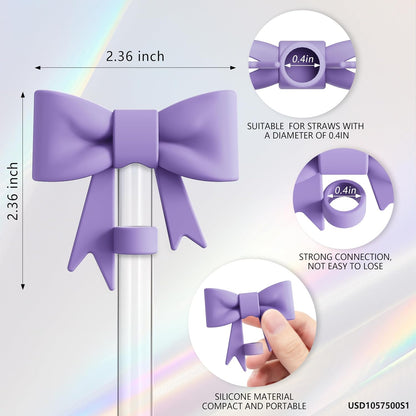 Compatible with Stanley Cup Accessories - 3Pcs 10mm Bow Straw Topper Compatible with Stanley Cup Straw Cover Cap, 2pcs Pink Bow Charms for Stanley 30&40 Oz Tumbler with Handle