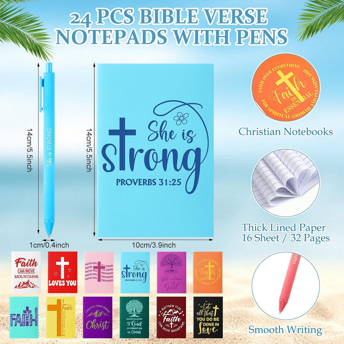 72 Pcs Bible Christian 24 oz Tumbler Set Lids Straws Notepads