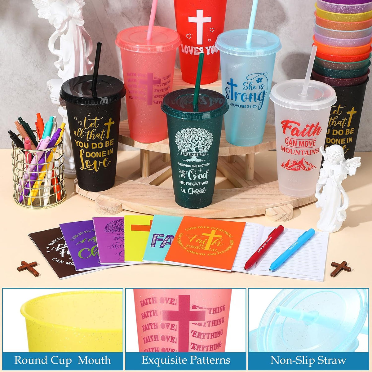 72 Pcs Bible Christian 24 oz Tumbler Set Lids Straws Notepads
