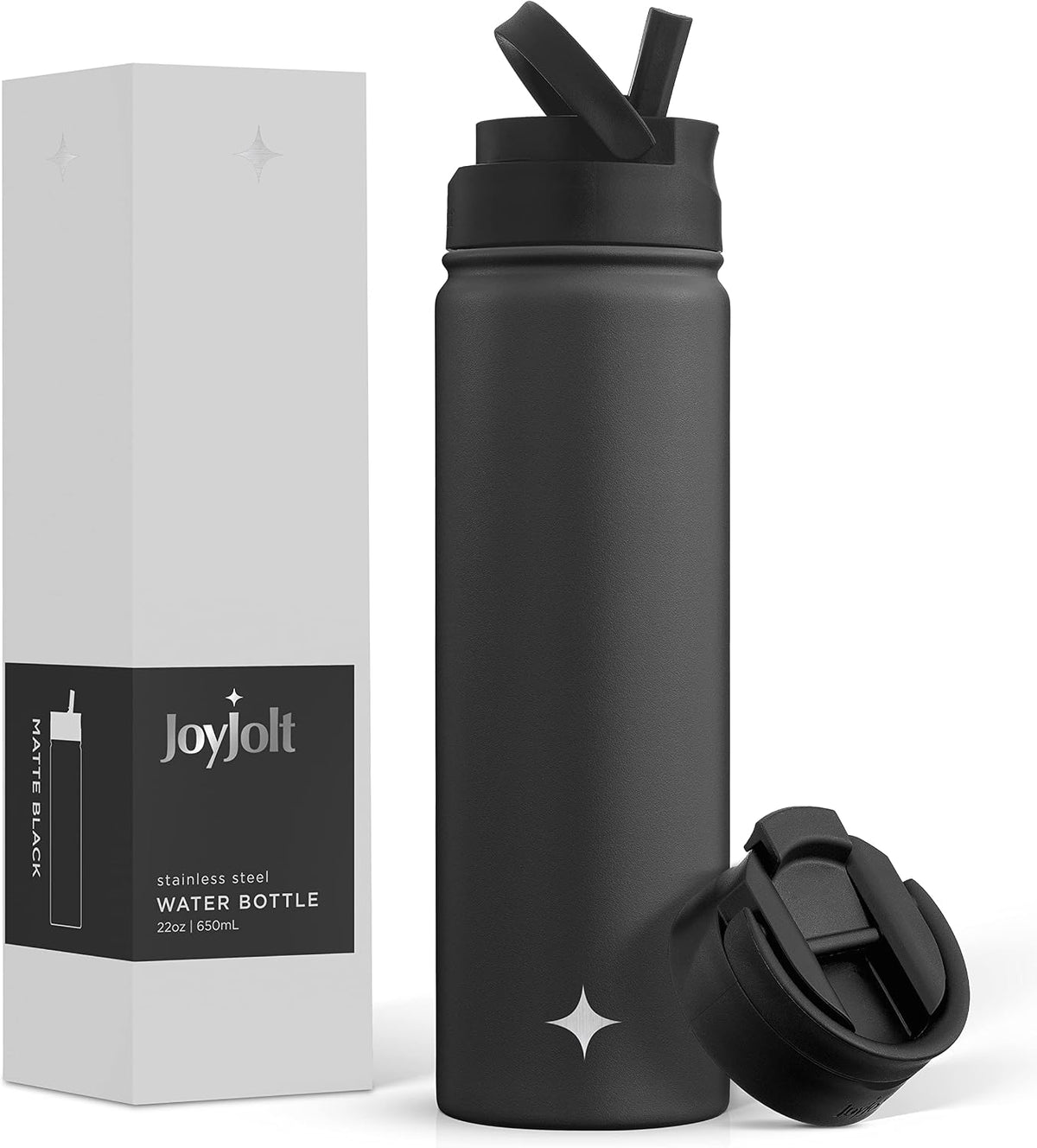 Triple Insulated Water Bottle with Straw Lid AND Flip Lid! 22oz Water Bottle, 12 Hour Hot/Cold Vacuum Insulated Stainless Steel Water Bottle. BPA-Free Leakproof Water Bottles - Thermos Bottle