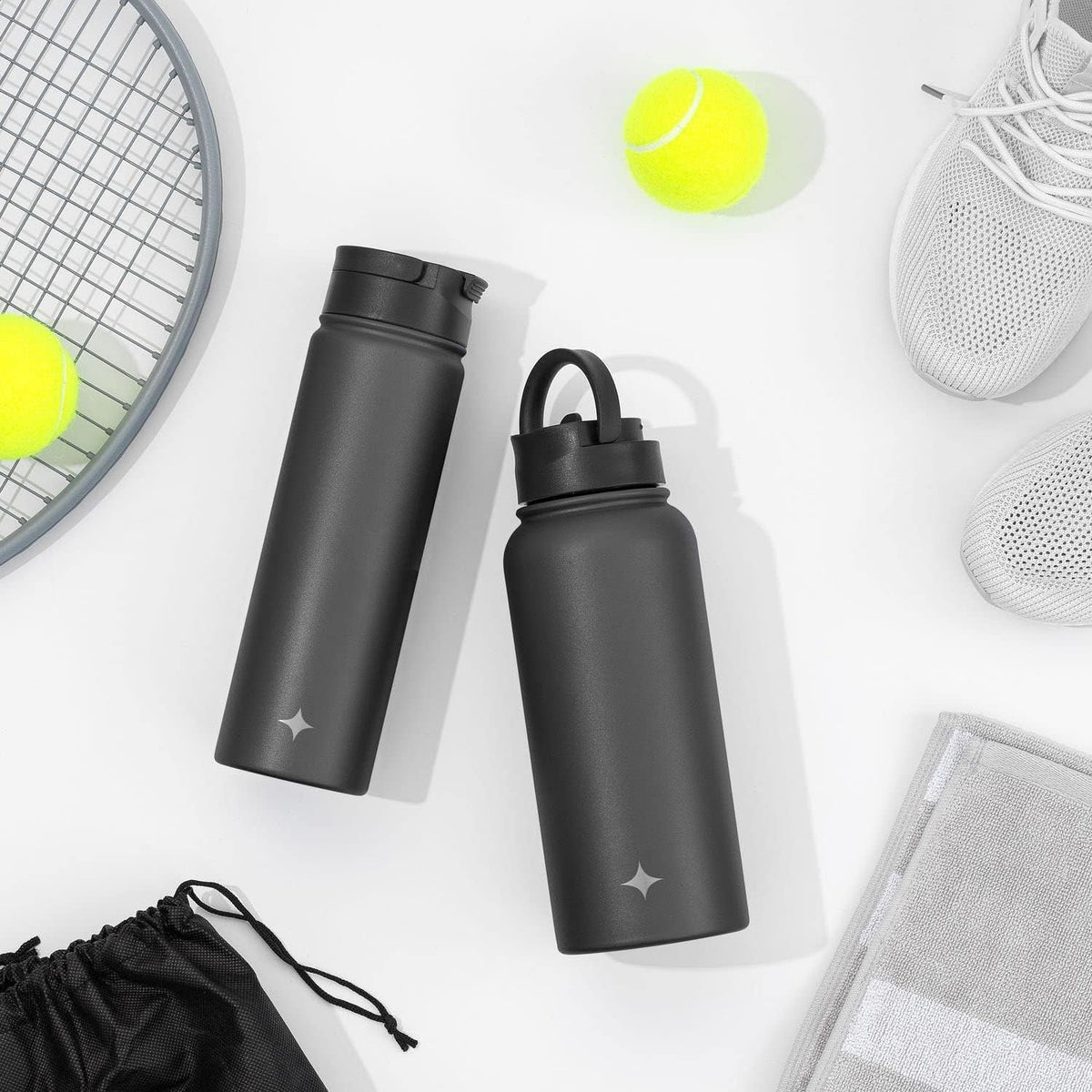 Triple Insulated Water Bottle with Straw Lid AND Flip Lid! 22oz Water Bottle, 12 Hour Hot/Cold Vacuum Insulated Stainless Steel Water Bottle. BPA-Free Leakproof Water Bottles - Thermos Bottle