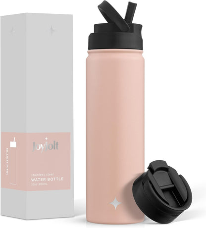 Triple Insulated Water Bottle with Straw Lid AND Flip Lid! 22oz Water Bottle, 12 Hour Hot/Cold Vacuum Insulated Stainless Steel Water Bottle. BPA-Free Leakproof Water Bottles - Thermos Bottle