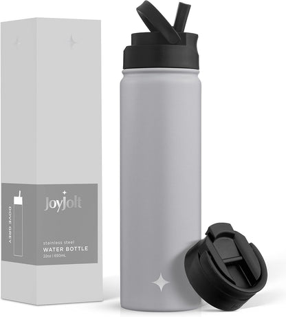 Triple Insulated Water Bottle with Straw Lid AND Flip Lid! 22oz Water Bottle, 12 Hour Hot/Cold Vacuum Insulated Stainless Steel Water Bottle. BPA-Free Leakproof Water Bottles - Thermos Bottle