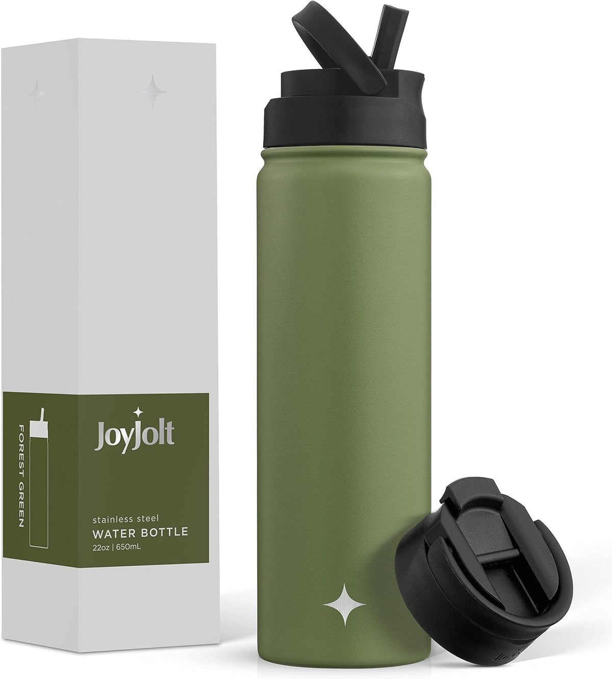 Triple Insulated Water Bottle with Straw Lid AND Flip Lid! 22oz Water Bottle, 12 Hour Hot/Cold Vacuum Insulated Stainless Steel Water Bottle. BPA-Free Leakproof Water Bottles - Thermos Bottle