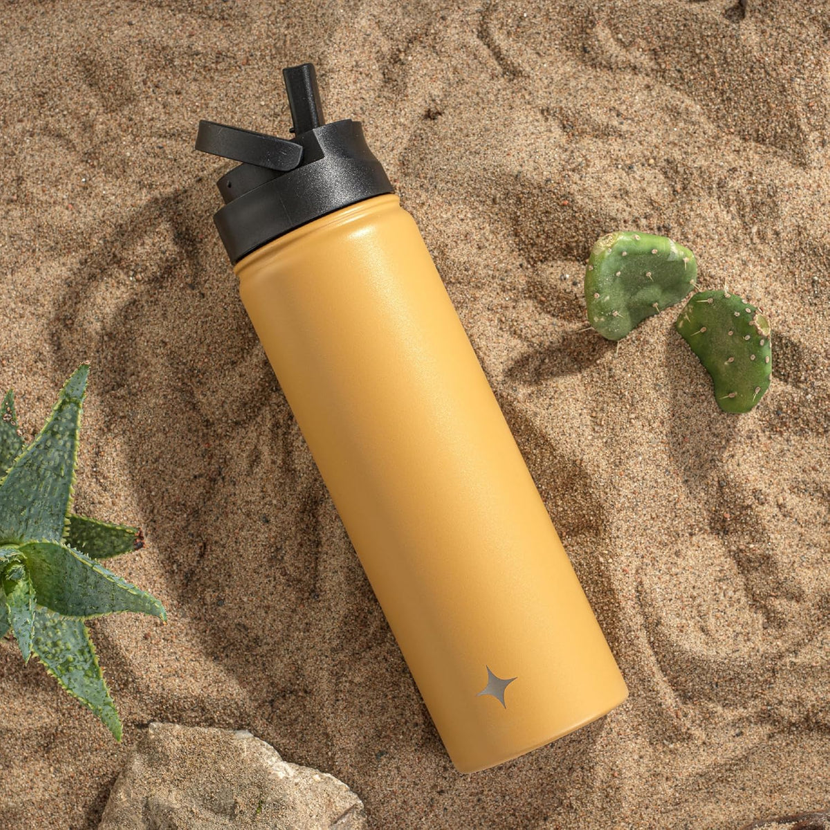 Triple Insulated Water Bottle with Straw Lid AND Flip Lid! 22oz Water Bottle, 12 Hour Hot/Cold Vacuum Insulated Stainless Steel Water Bottle. BPA-Free Leakproof Water Bottles - Thermos Bottle