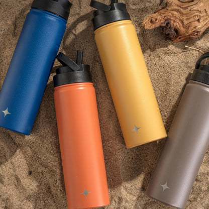 Triple Insulated Water Bottle with Straw Lid AND Flip Lid! 22oz Water Bottle, 12 Hour Hot/Cold Vacuum Insulated Stainless Steel Water Bottle. BPA-Free Leakproof Water Bottles - Thermos Bottle