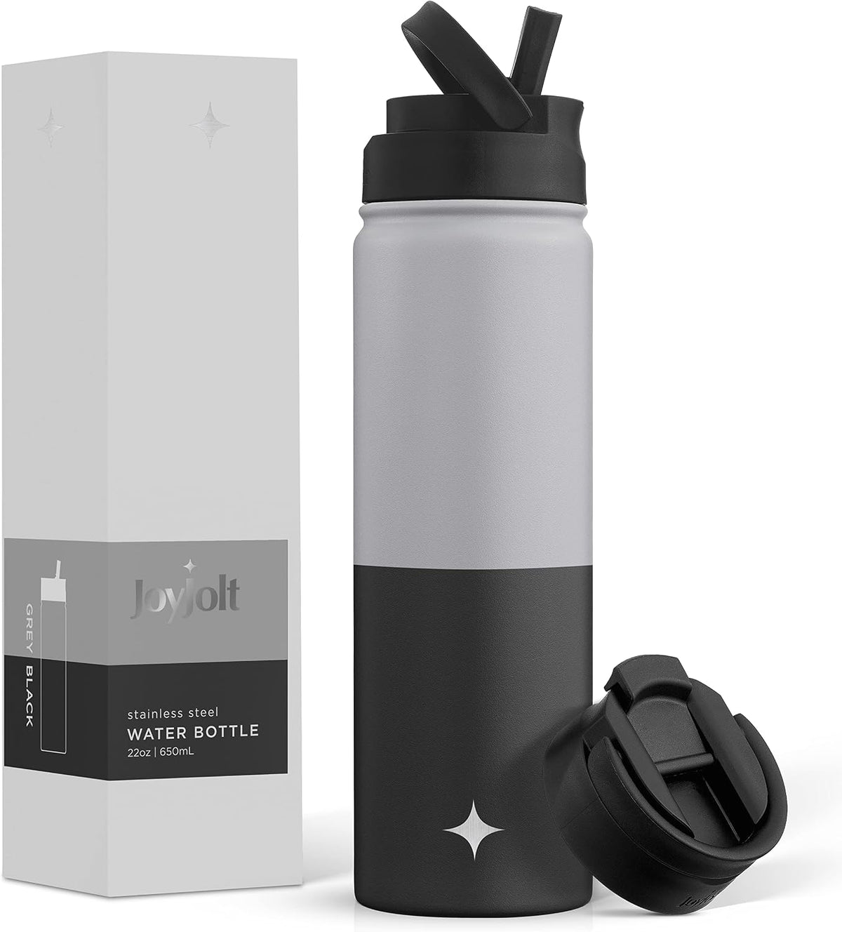 Triple Insulated Water Bottle with Straw Lid AND Flip Lid! 22oz Water Bottle, 12 Hour Hot/Cold Vacuum Insulated Stainless Steel Water Bottle. BPA-Free Leakproof Water Bottles - Thermos Bottle