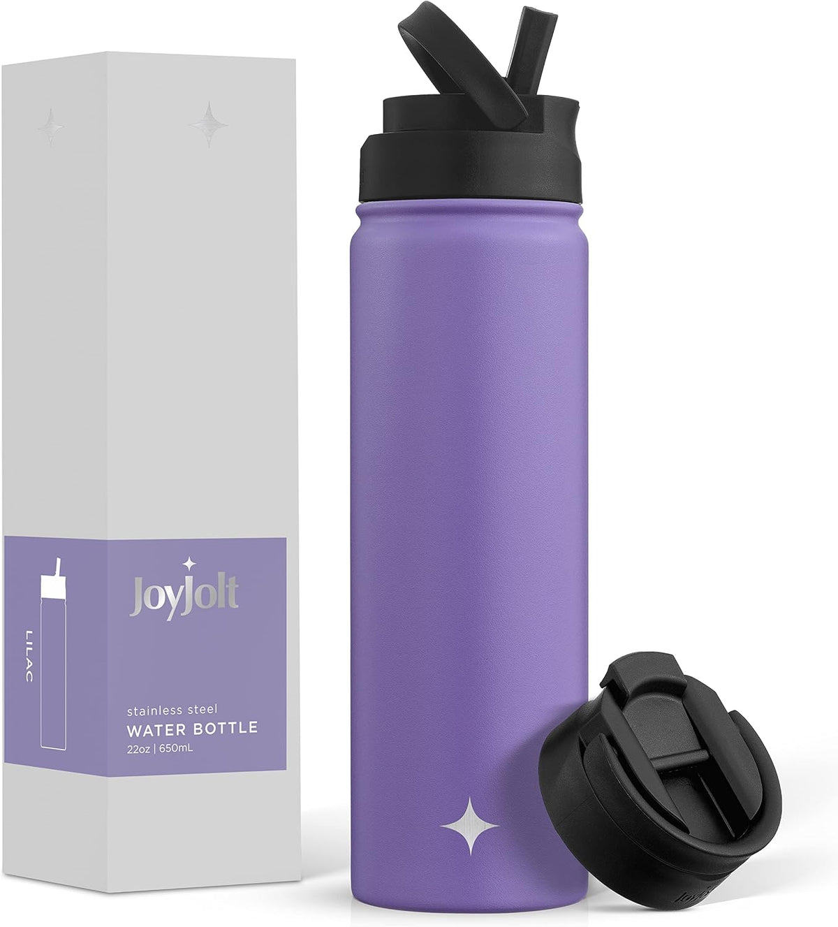 Triple Insulated Water Bottle with Straw Lid AND Flip Lid! 22oz Water Bottle, 12 Hour Hot/Cold Vacuum Insulated Stainless Steel Water Bottle. BPA-Free Leakproof Water Bottles - Thermos Bottle