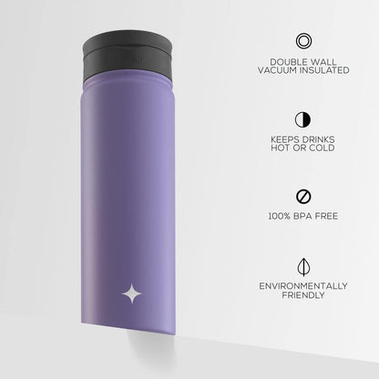 Triple Insulated Water Bottle with Straw Lid AND Flip Lid! 22oz Water Bottle, 12 Hour Hot/Cold Vacuum Insulated Stainless Steel Water Bottle. BPA-Free Leakproof Water Bottles - Thermos Bottle