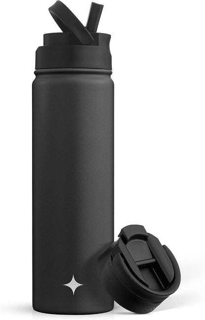 Triple Insulated Water Bottle with Straw Lid AND Flip Lid! 22oz Water Bottle, 12 Hour Hot/Cold Vacuum Insulated Stainless Steel Water Bottle. BPA-Free Leakproof Water Bottles - Thermos Bottle