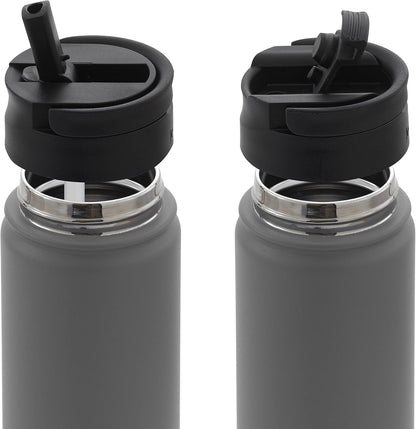 Triple Insulated Water Bottle with Straw Lid AND Flip Lid! 22oz Water Bottle, 12 Hour Hot/Cold Vacuum Insulated Stainless Steel Water Bottle. BPA-Free Leakproof Water Bottles - Thermos Bottle