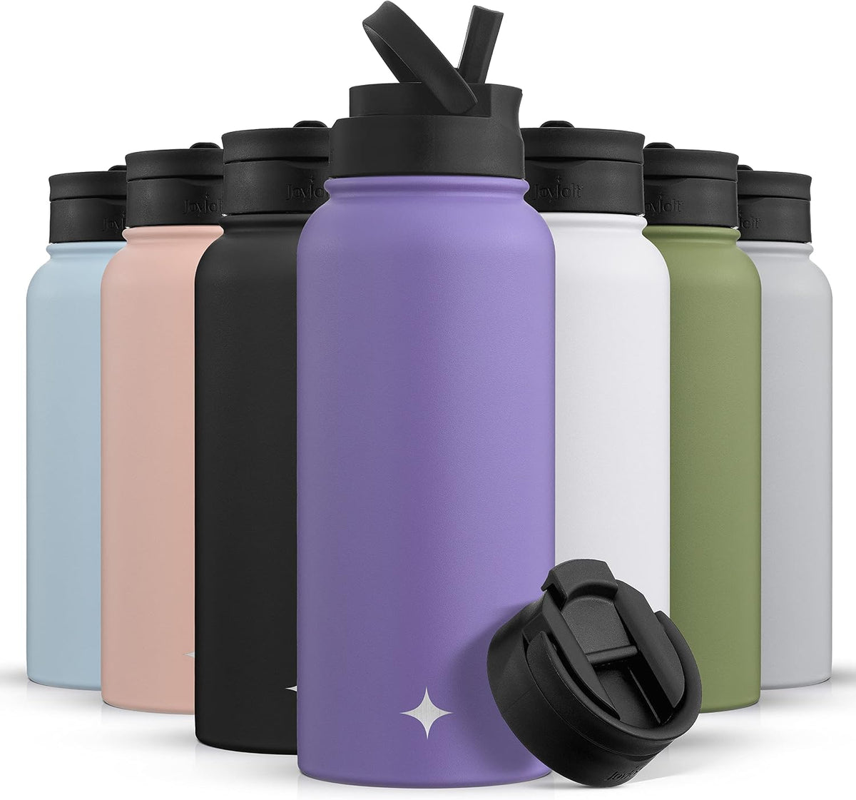 Triple Insulated Water Bottle with Straw Lid AND Flip Lid! 22oz Water Bottle, 12 Hour Hot/Cold Vacuum Insulated Stainless Steel Water Bottle. BPA-Free Leakproof Water Bottles - Thermos Bottle