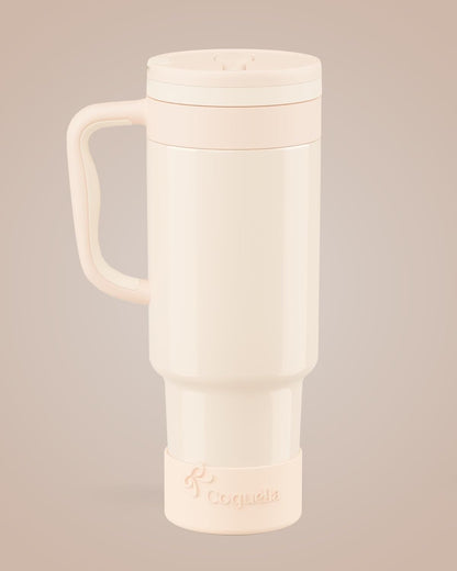 40 oz Insulated Tumbler with Handle and Push-Button Straw Lid, Stainless Steel Travel Cup for Gym Office, Leakproof, BPA-Free, Cup Holder Friendly, Bow Silicone Boot, Purple (Light Lilac)