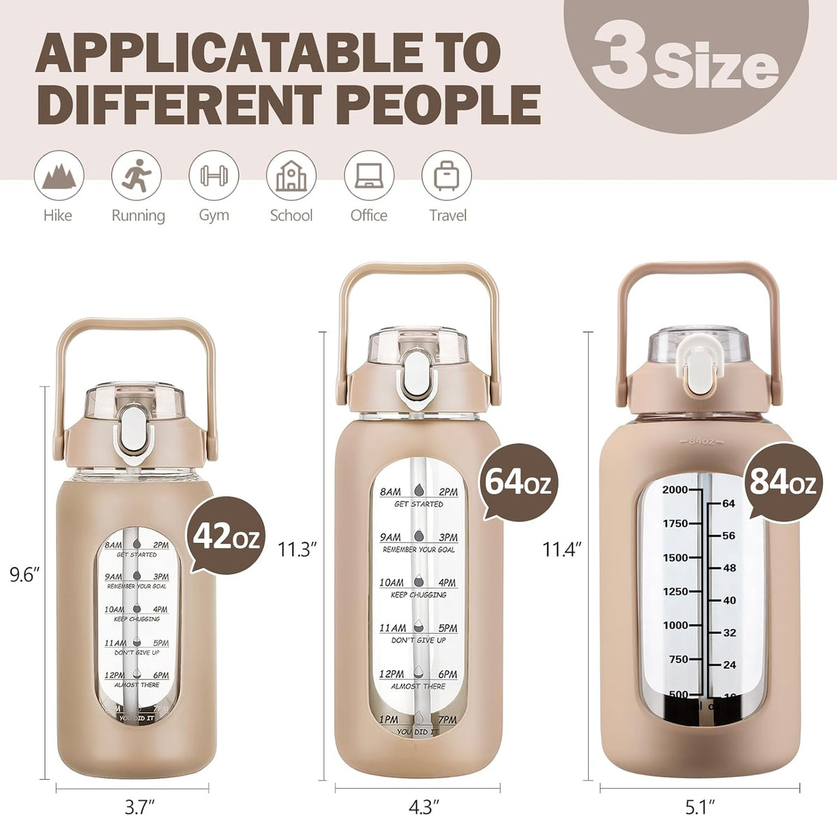 64oz Glass Water Bottles with Straw, Half Gallon Motivational Glass Bottle with Silicone Sleeve and Time Marker, 2L Leakproof Large Glass Water Jug for Gym Home Office,olive
