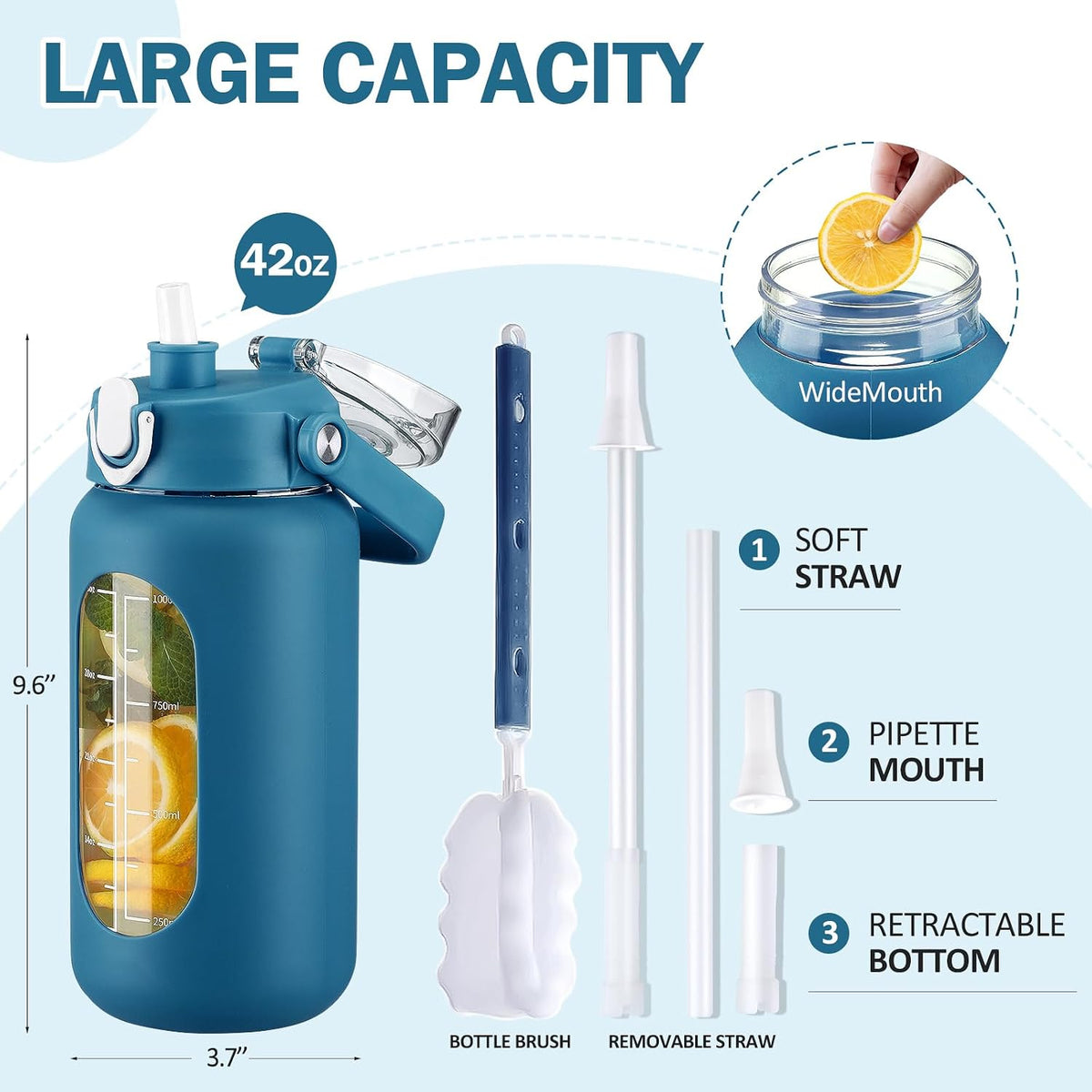 64oz Glass Water Bottles with Straw, Half Gallon Motivational Glass Bottle with Silicone Sleeve and Time Marker, 2L Leakproof Large Glass Water Jug for Gym Home Office,olive