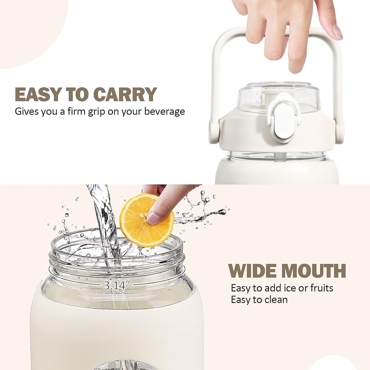 64oz Glass Water Bottles with Straw, Half Gallon Motivational Glass Bottle with Silicone Sleeve and Time Marker, 2L Leakproof Large Glass Water Jug for Gym Home Office,olive