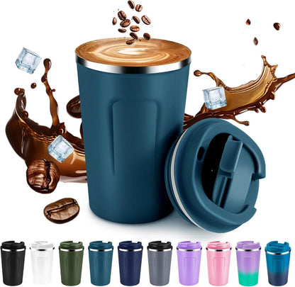 Volhoply 12 oz Double Wall Insulated Vacuum Travel Coffee Mugs with Flip Lid Bulk,Reusable Stainless Steel Leak Proof Coffee Cup,Portable Cafe Thermal Tumbler for Hot & Cold Drinks(Mix,2 Set)
