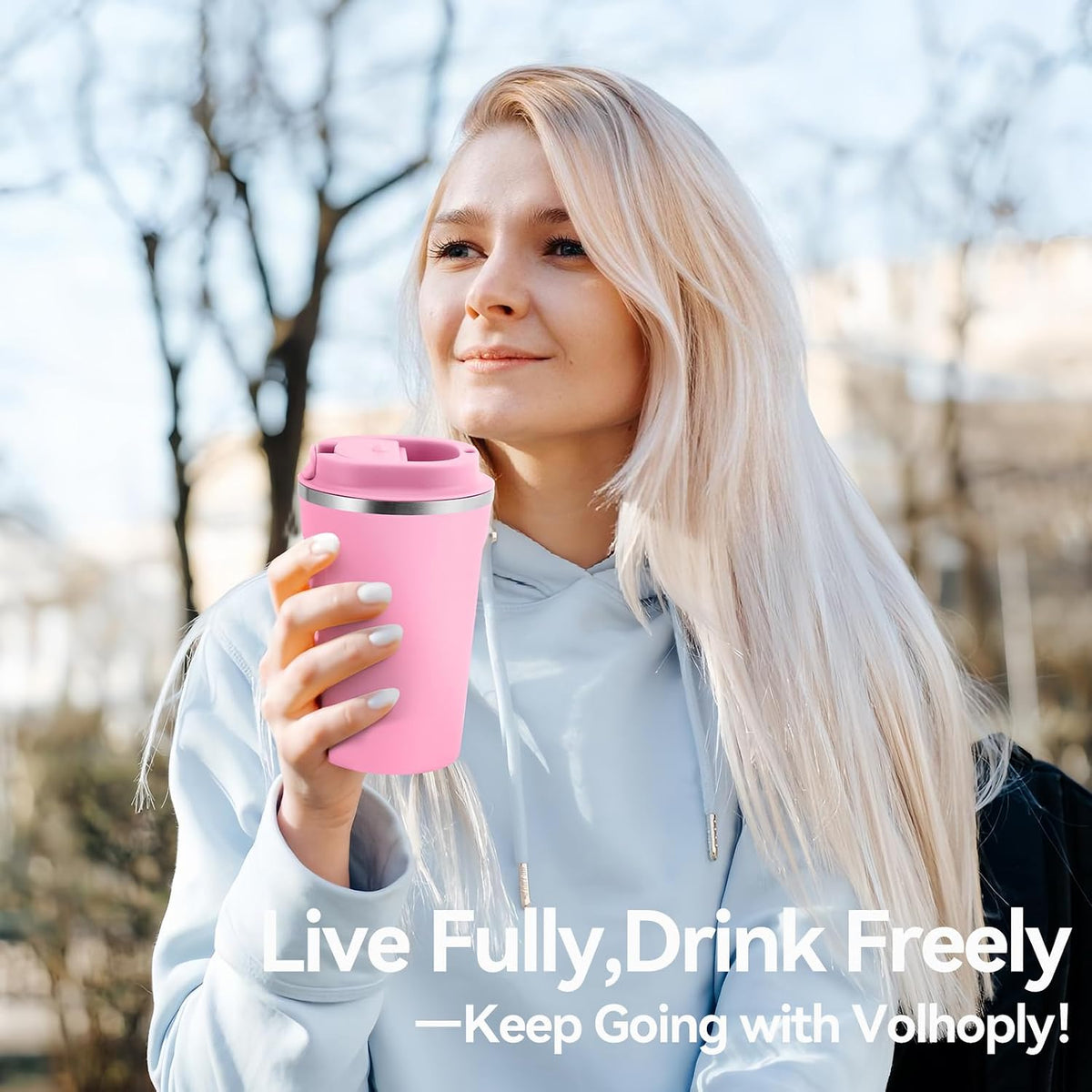 Volhoply 12 oz Double Wall Insulated Vacuum Travel Coffee Mugs with Flip Lid Bulk,Reusable Stainless Steel Leak Proof Coffee Cup,Portable Cafe Thermal Tumbler for Hot & Cold Drinks(Mix,2 Set)