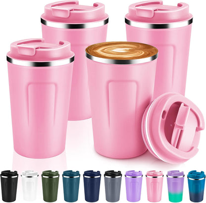 Volhoply 12 oz Double Wall Insulated Vacuum Travel Coffee Mugs with Flip Lid Bulk,Reusable Stainless Steel Leak Proof Coffee Cup,Portable Cafe Thermal Tumbler for Hot & Cold Drinks(Mix,2 Set)