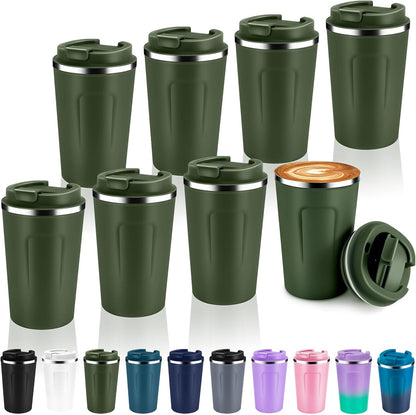 Volhoply 12 oz Double Wall Insulated Vacuum Travel Coffee Mugs with Flip Lid Bulk,Reusable Stainless Steel Leak Proof Coffee Cup,Portable Cafe Thermal Tumbler for Hot & Cold Drinks(Mix,2 Set)