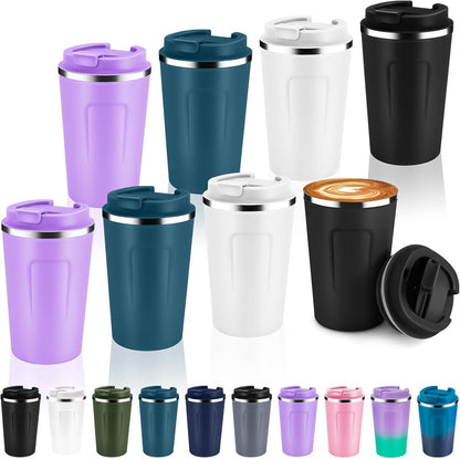 Volhoply 12 oz Double Wall Insulated Vacuum Travel Coffee Mugs with Flip Lid Bulk,Reusable Stainless Steel Leak Proof Coffee Cup,Portable Cafe Thermal Tumbler for Hot & Cold Drinks(Mix,2 Set)