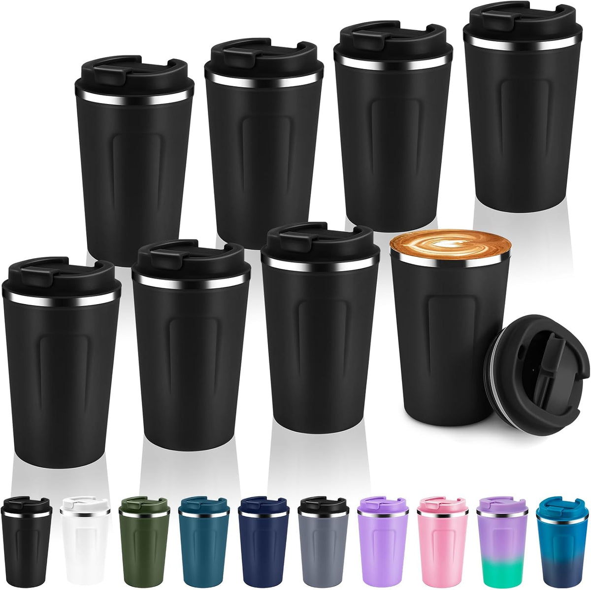 Volhoply 12 oz Double Wall Insulated Vacuum Travel Coffee Mugs with Flip Lid Bulk,Reusable Stainless Steel Leak Proof Coffee Cup,Portable Cafe Thermal Tumbler for Hot & Cold Drinks(Mix,2 Set)