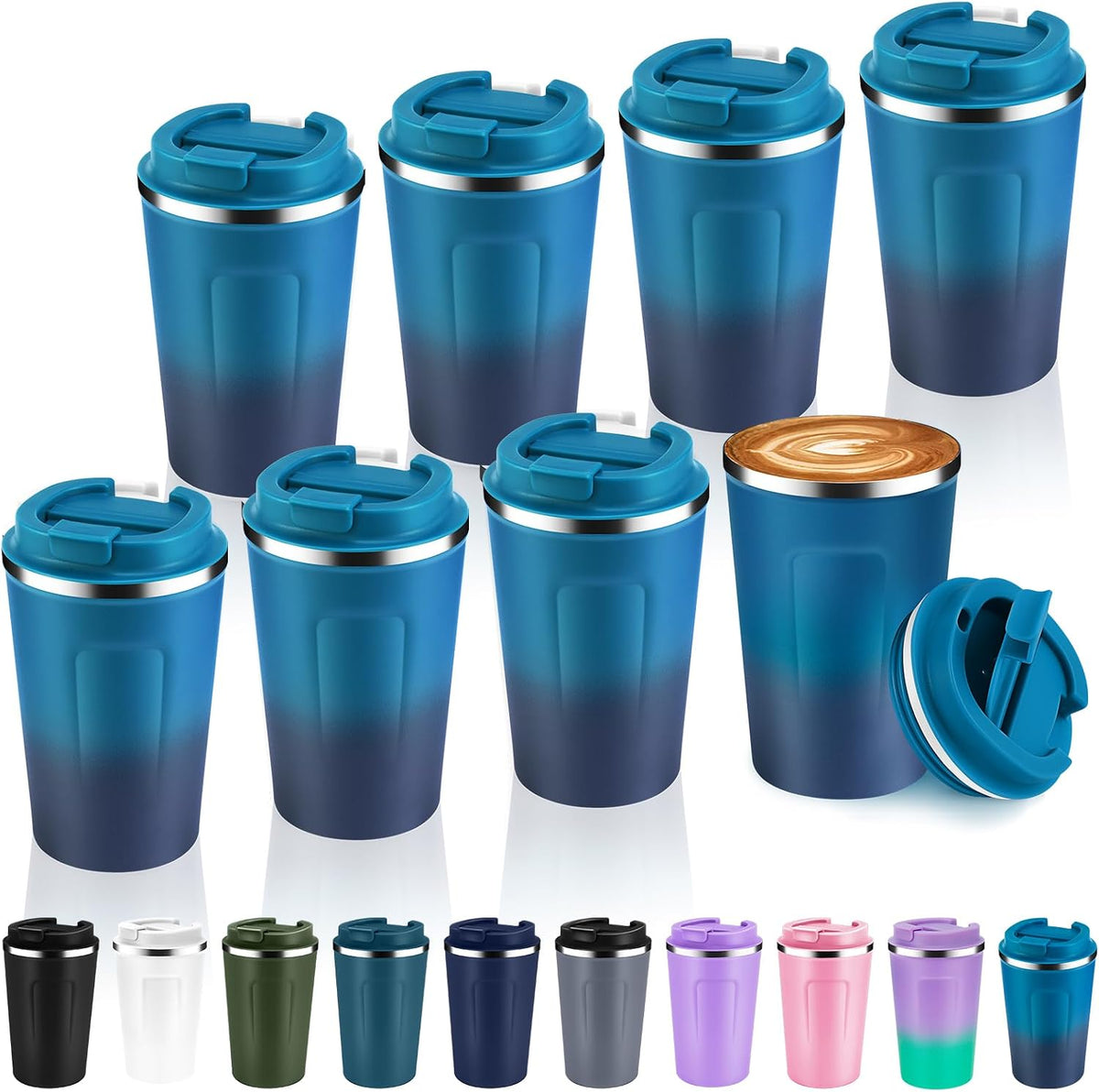 Volhoply 12 oz Double Wall Insulated Vacuum Travel Coffee Mugs with Flip Lid Bulk,Reusable Stainless Steel Leak Proof Coffee Cup,Portable Cafe Thermal Tumbler for Hot & Cold Drinks(Mix,2 Set)