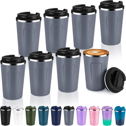 Volhoply 12 oz Double Wall Insulated Vacuum Travel Coffee Mugs with Flip Lid Bulk,Reusable Stainless Steel Leak Proof Coffee Cup,Portable Cafe Thermal Tumbler for Hot & Cold Drinks(Mix,2 Set)