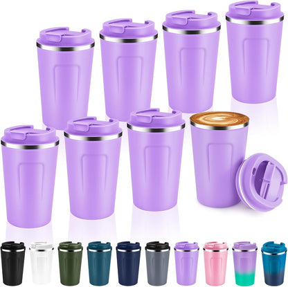 Volhoply 12 oz Double Wall Insulated Vacuum Travel Coffee Mugs with Flip Lid Bulk,Reusable Stainless Steel Leak Proof Coffee Cup,Portable Cafe Thermal Tumbler for Hot & Cold Drinks(Mix,2 Set)