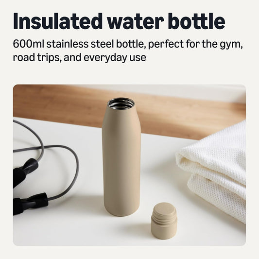 Insulated Stainless Steel Water Bottle, Leak-Proof, Double-Wall, 20 oz., BPA-Free, Linen Gray