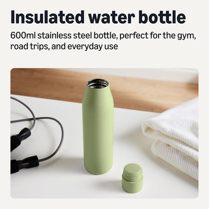 Insulated Stainless Steel Water Bottle, Leak-Proof, Double-Wall, 20 oz., BPA-Free, Linen Gray