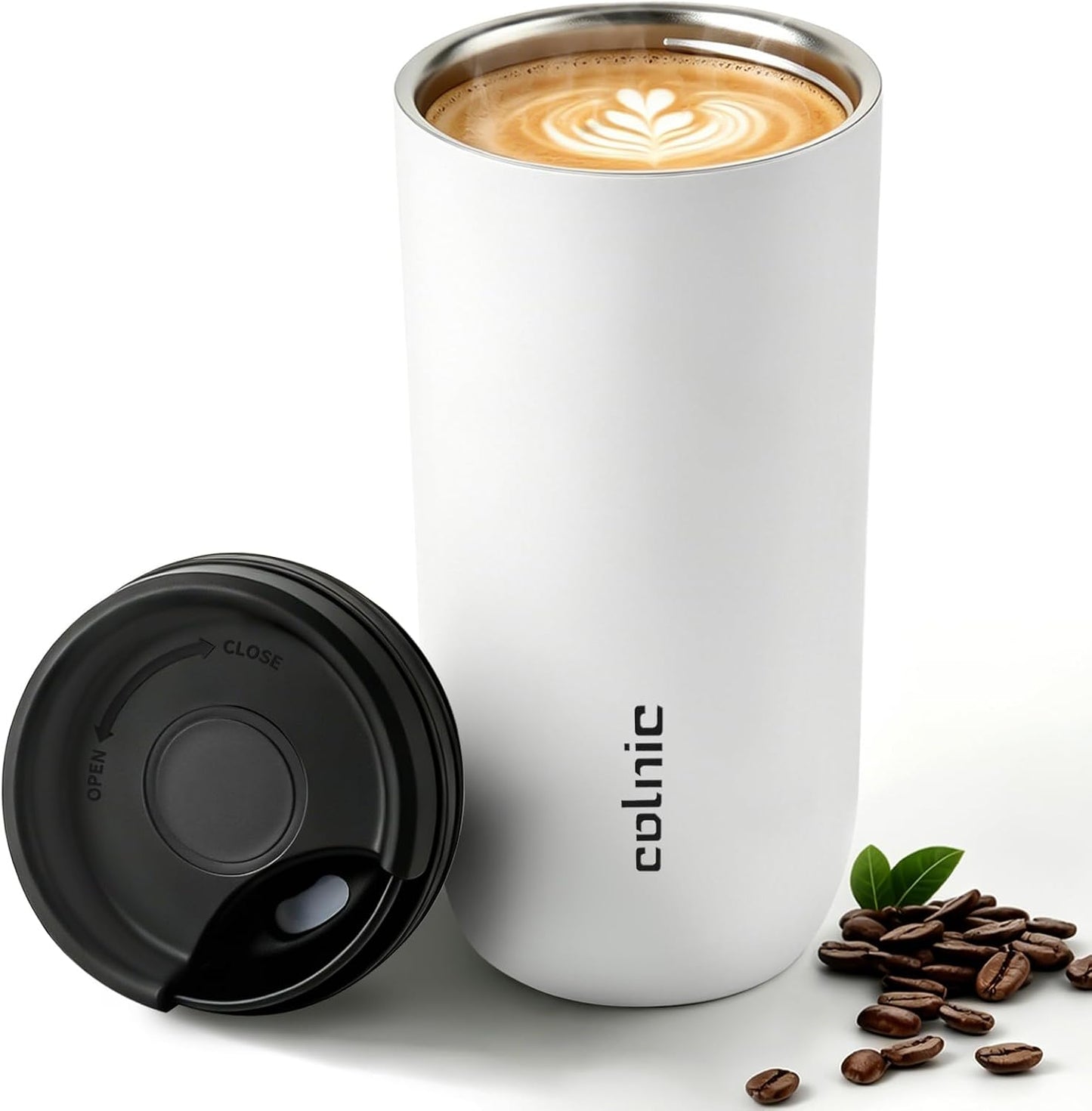 16 oz Travel Coffee Mug with Twist-Open Lid, Leak Proof Coffee Travel Mug, Insulated Tumbler Stainless Steel Coffee Cup For Hot And Iced Cold, Spill Proof Fits Cup Holder (Black)