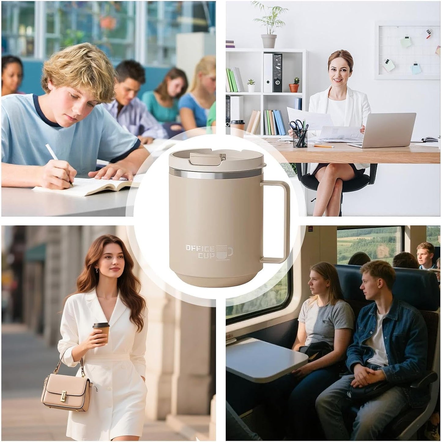 Insulated Coffee Tumbler Water Mug with Handle | Stainless Steel Mug with Handle for Women Men Adults Travelers Students Home Office Gym Travel Picnic Camping Beach