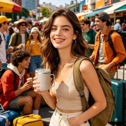 Insulated Coffee Tumbler Water Mug with Handle | Stainless Steel Mug with Handle for Women Men Adults Travelers Students Home Office Gym Travel Picnic Camping Beach