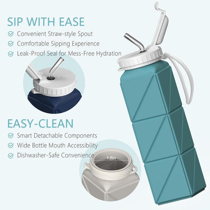 Collapsible Water Bottles with Straw 21 oz, Travel Water Bottle