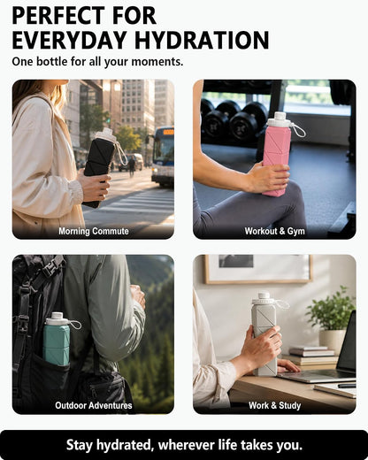 Collapsible Water Bottles with Straw 21 oz, Travel Water Bottle