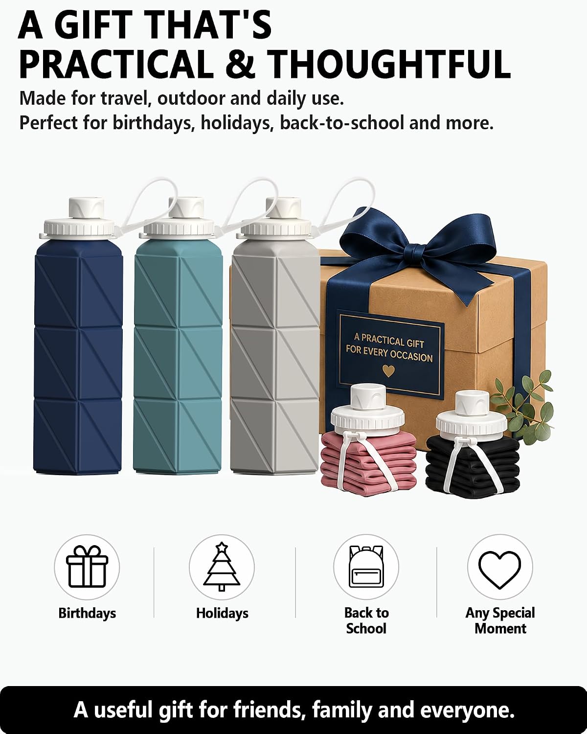 Collapsible Water Bottles with Straw 21 oz, Travel Water Bottle