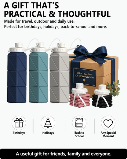 Collapsible Water Bottles with Straw 21 oz, Travel Water Bottle